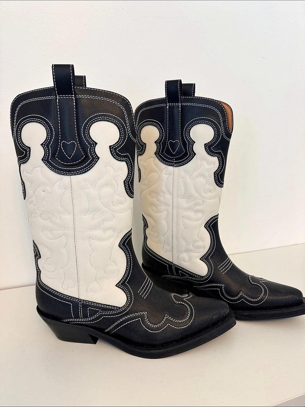 Ganni Western Cowboy Boots Black & White EU 38